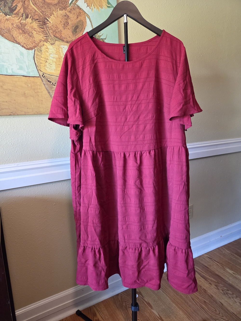 Flutter Sleeve Tiered Dress in Red - Picture 1 of 3